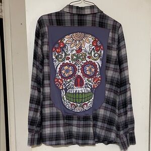 a.n.a Plaid Shirt with Colorful Skull Design